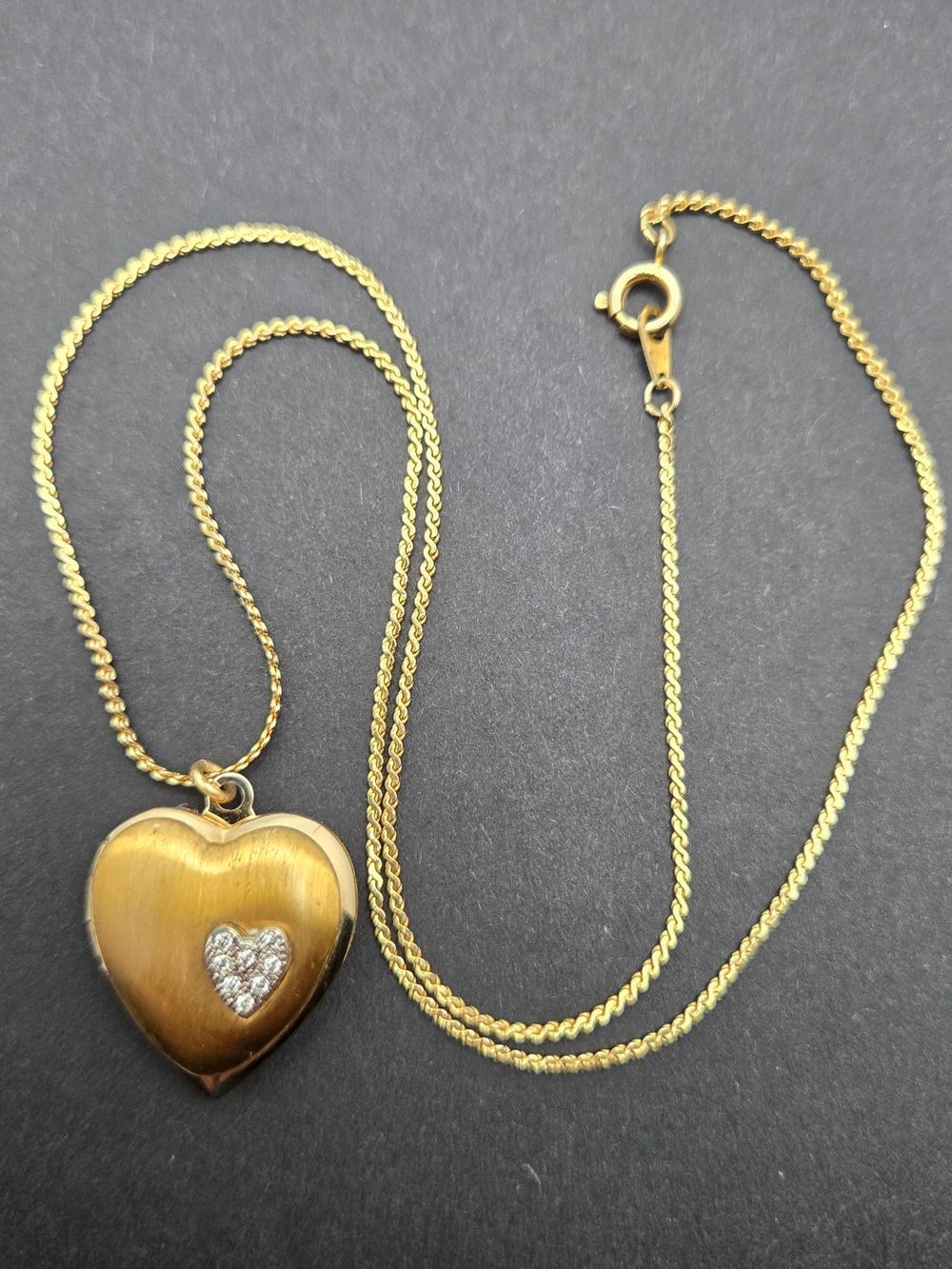 Gold Tone Heart Locket Necklace with Rhinestones Accent